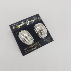 Silver Chunky Shell Earrings NOS Vintage 925 14K GP